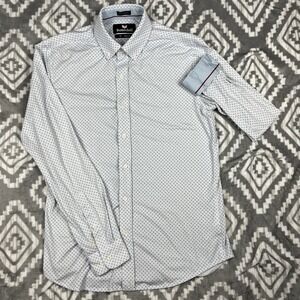 Buttercloth Shirt Mens Medium White Geometric Slim Fit Icy Cotton Button Stretch